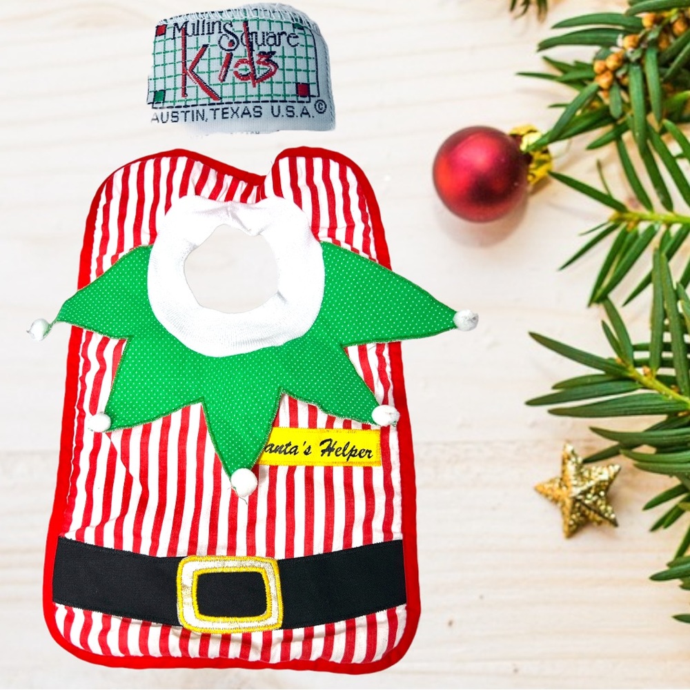 Vintage 90's Mullin Square Kids AUSTIN TX Pull Over Santas Helper Elf Bib